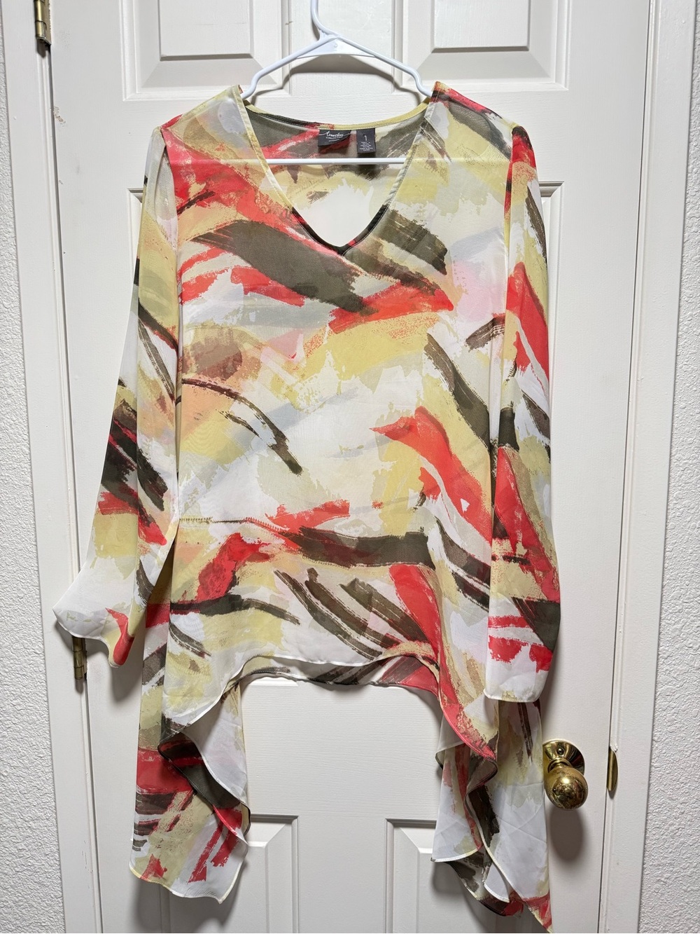 Chico’s Travelers Collection V-Neck Overlay Sheer Top Layering Coastal Grandma